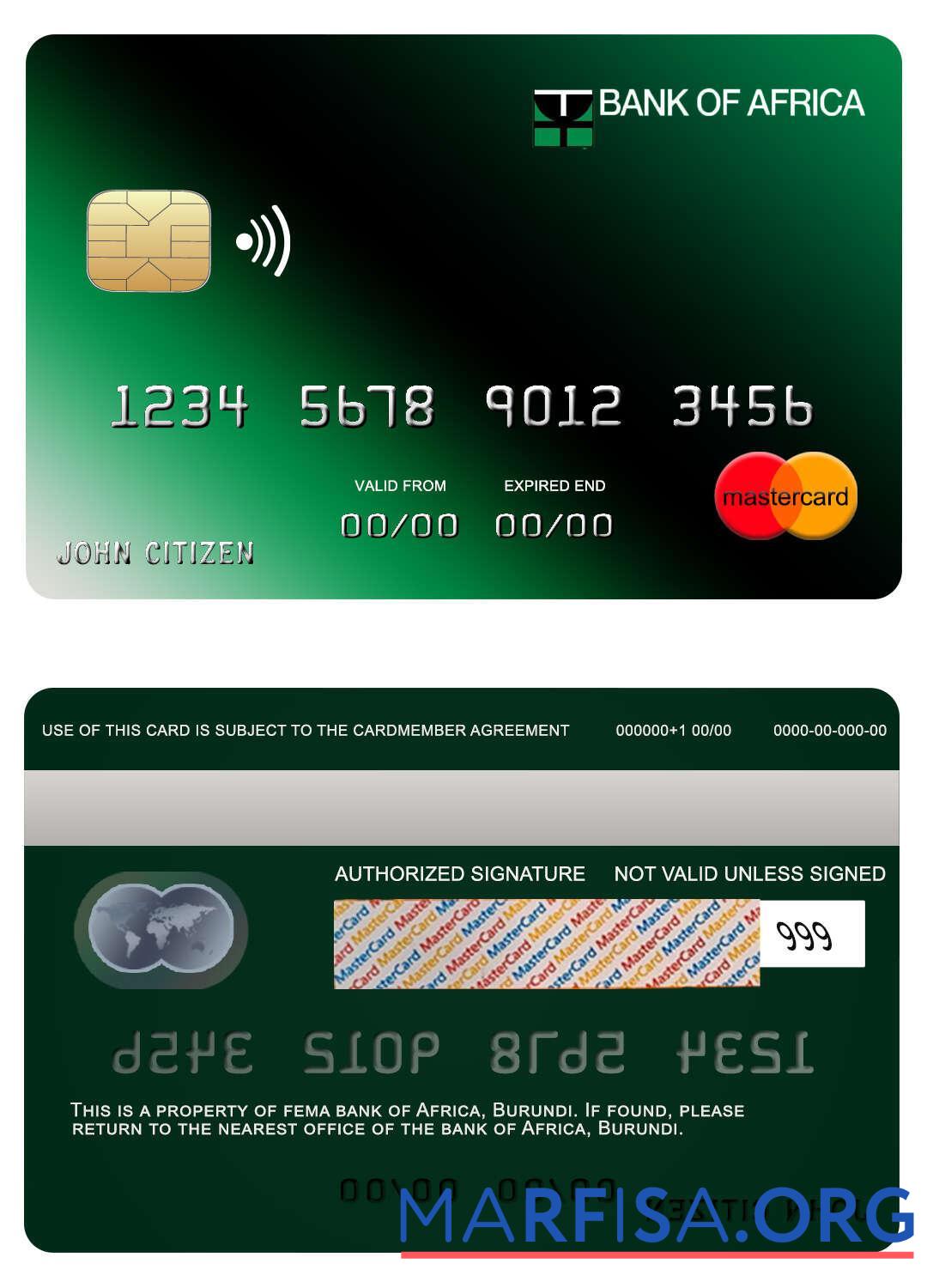Blank Burundi Africa bank mastercard sample